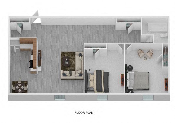 Floor plan for 2 beds, 1 bath, 960 sqft